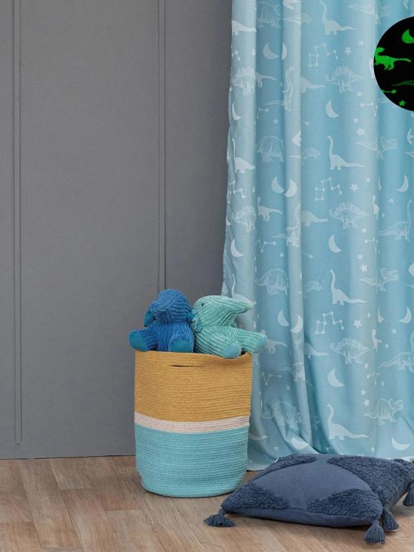 Children's Curtain Fluorescent Flit with Truks Blue