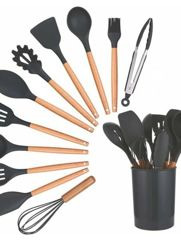 Silicone Cooking Set Tools Black